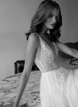 Verngo Delikat Full Lace Wedding Dress Stranden Boho Bride Kjoler, En Linje Backless-Gulvtæppe Længde Robe de mariee 5