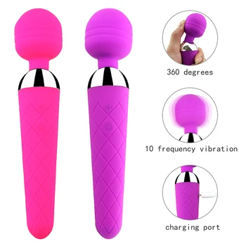 Vibrerende Dildo Klitoris Vibratorer USB Charge Av Magic Wand Vibrator Anal Massageapparat Voksen Sex Legetøj Til Kvinder Safe Silikone Sex Produktion 4