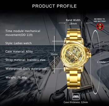 VINDEREN Officielle Golden Kvinder Watch Luksus Elegante Automatisk Mekanisk Armbåndsur i Rustfrit Stål Rem Crystal Ur Piger 2020 4