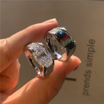 Vintage Mand Kvinde Oval Krystal Smykker, Guld, Sølv Farve Vielsesringe Til Kvinder, Mænd Charme Rainbow Zircon Engagement Ring 8146