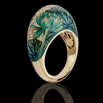 Vintage Olie Malet Lotus Blomst Udsøgt Ring Smykker Til Kvinder Personlighed 3D Blomster Finger Ringe, Smykker Gaver Tilbehør 2