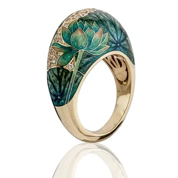Vintage Olie Malet Lotus Blomst Udsøgt Ring Smykker Til Kvinder Personlighed 3D Blomster Finger Ringe, Smykker Gaver Tilbehør 3