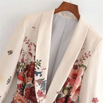 Vintage Print Kvindelige Passer Jakke Med Bælte Bred Ben Bukser, Jakkesæt Harajuku Kvinder Frakke 2020 Foråret Elegante Outwear Dame Blazer 1