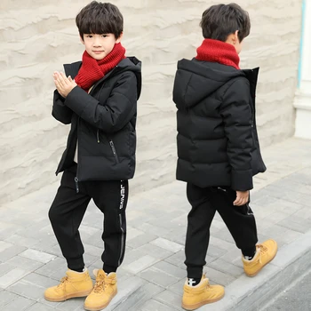 Vinter Nye Teenage-Drenge Jakker Mode Koreanske Børn Solid Tykkere Hætteklædte Frakker Store Drenge Bomuld Outwear Jakke Til Drenge Teenagere 25288