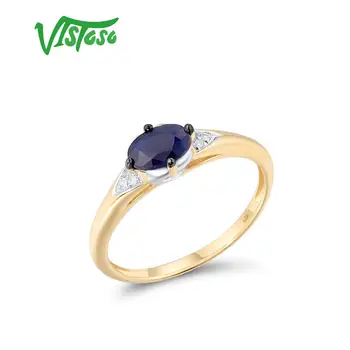 VISTOSO Guld Ring For Kvinde Ægte 14K 585 Gult Guld på en Naturlig Blå Safir Skinnende Diamant anillos Enkle Trendy Fine Smykker 3156