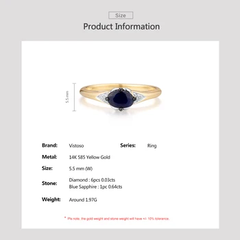 VISTOSO Guld Ring For Kvinde Ægte 14K 585 Gult Guld på en Naturlig Blå Safir Skinnende Diamant anillos Enkle Trendy Fine Smykker 3