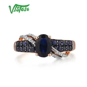 VISTOSO Ren 14K 585 Guld Ring For Kvinder Ring skinnende Diamant Blå Safir Luksus Bryllup Engagement Elegante, Fine Smykker 1