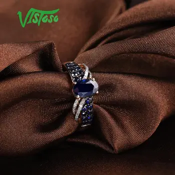 VISTOSO Ren 14K 585 Guld Ring For Kvinder Ring skinnende Diamant Blå Safir Luksus Bryllup Engagement Elegante, Fine Smykker 5