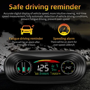 Vjoycar VP18 2020 Ny GPS HUD Head Up Display 12V Bil Speedometer Hældningsmåler Pitch Automotive Spænding Kompas Højde Ur 5
