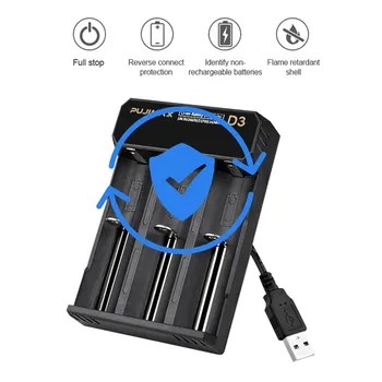 VOXLINK 18650 batteri oplader 3slots USB-kabel, hurtig opladning 26650 21700 14500 26500 22650 Li-ion Genopladeligt Batteri-oplader 0