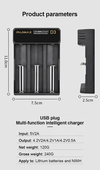 VOXLINK 18650 batteri oplader 3slots USB-kabel, hurtig opladning 26650 21700 14500 26500 22650 Li-ion Genopladeligt Batteri-oplader 4