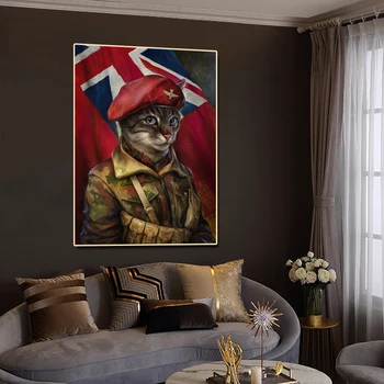 Væg dekorationer stue abstrakte Kat i militær uniform Lærred Maleri Kat i en hat Dekorative billede Dyr KUNST cuadros