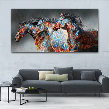 Væggen Olie Maleri Plakater Køre Hest Lærred Maleri Væg Kunst Billede Vilde Dyr Lærred-Billeder til stuen Uden Ramme 3