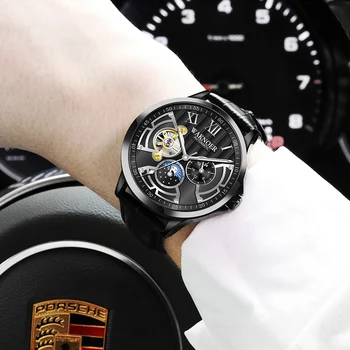 WAKNOER Skelet Tourbillon Mekaniske Ure Mænd Automatisk Classic-Læder-Mandlige Ur Mekaniske Armbåndsure Reloj Hombre 2020 1