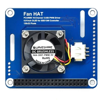 Waveshare PWM-Kontrolleret Fan HAT til Raspberry Pi med I2C Bus PCA9685 Driver Temperatur Overvågning 4