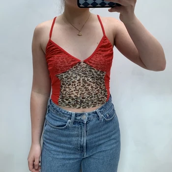Weekeep Leopard Print Mesh Transparent Sexet Afgrøde Top Til Kvinder Streetwear Retro 90'erne Mode Sommeren Camisole y2k Patchwork Camis 1