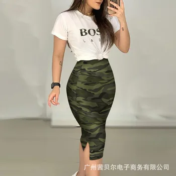 WEPBEL Nye 2stk Tøj, der Passer Korte Ærmer Leopard Print Tøj Sæt T-Shirt + Nederdel med Høj Talje Sexet Mode Sommeren Afslappet Kvinder 0
