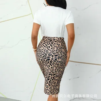 WEPBEL Nye 2stk Tøj, der Passer Korte Ærmer Leopard Print Tøj Sæt T-Shirt + Nederdel med Høj Talje Sexet Mode Sommeren Afslappet Kvinder 2