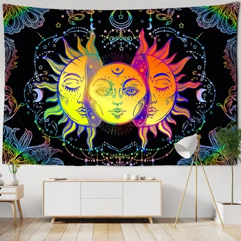 White Black Sun Moon Mandala Gobelin Væggen Hænger Hekseri Vægtæpper Hippie-Væg Tæpper Dorm Indretning Psykedelisk Gobelin 2288