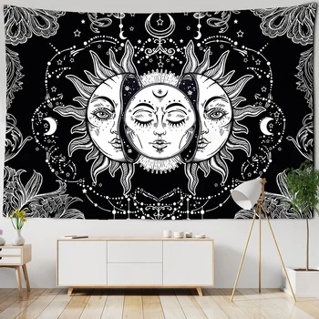 White Black Sun Moon Mandala Gobelin Væggen Hænger Hekseri Vægtæpper Hippie-Væg Tæpper Dorm Indretning Psykedelisk Gobelin 5