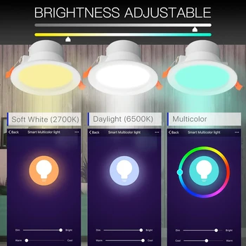 WiFi Smart LED Downlight Dæmpning Runde Spot Lys 7W RGB farveskift 2700K-6500K Warm Cool lettere Arbejde med Alexa, Google Startside 0