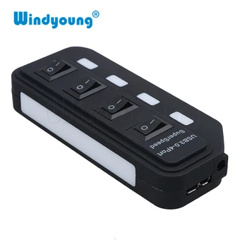 Windyoung USB 3.0 HUB USB-A Til 4 Port USB3.0 Med LED On/Off Switch Ekstra DC 5V Strømforsyning USB-Splitter-Adapter Til PC-Mus 0