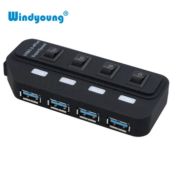 Windyoung USB 3.0 HUB USB-A Til 4 Port USB3.0 Med LED On/Off Switch Ekstra DC 5V Strømforsyning USB-Splitter-Adapter Til PC-Mus 3