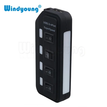 Windyoung USB 3.0 HUB USB-A Til 4 Port USB3.0 Med LED On/Off Switch Ekstra DC 5V Strømforsyning USB-Splitter-Adapter Til PC-Mus 4