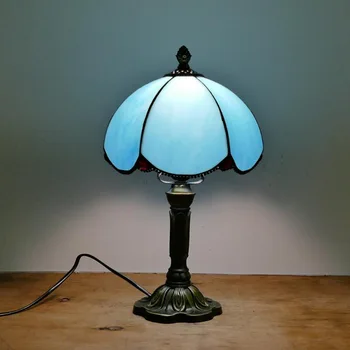 WOERFU Tiffany bordlampe 20cm Kirke Lampeskærm Soveværelse sengelampe E27 Kreative Mode Retro bordlampe 3