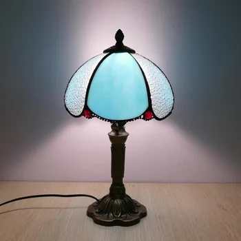 WOERFU Tiffany bordlampe 20cm Kirke Lampeskærm Soveværelse sengelampe E27 Kreative Mode Retro bordlampe 5
