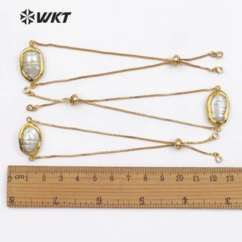 WT-B413 WKT Trendy naturlige ferskvands perle armbånd oval form perle med guld-metal forkromet justerbar kvinder armbånd 1