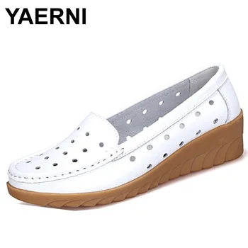 YAERNI Plus Size 10 Sommer Kvinder Fladskærms-Platform Sko Hvid Kvinde Sygepleje Sko Cut-out-Loafers Slip på Mokkasiner Sko XYL1368 1