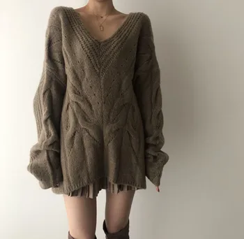 YAMDI løs strikket oversize vintage 2020 forår vinter sweater kvinder koreanske søde solid kvinde elegante pullover jumper tyk ny 0