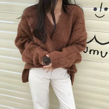 YAMDI løs strikket oversize vintage 2020 forår vinter sweater kvinder koreanske søde solid kvinde elegante pullover jumper tyk ny 2
