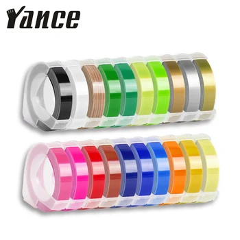 Yance 3stk hvid 9MM 6MM og 12MM 3D Prægning Tape til Dymo Prægning Label Maker PVC-label Dymo Tape for Motex E101 0