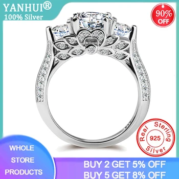 YANHUI Vintage Ringe Til Kvinder Palace Mønster Sølv Ring Cubic Zirconia Bryllup Engagement Brude Smykker Drop Shipping R066 4