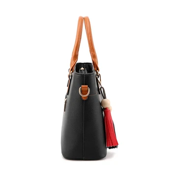 Yeetn.H fast fashion håndtasker kvinder pu læder skulder taske med kvast høj kvalitet kvindelige messenger taske, top håndtag tasker M5049 2