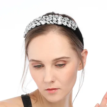 Yndefuld Barok Hår Smykker Polstret Crystal Crown Pandebånd Hvid Rhinestones Tiara Hairbands til Pige Kvinder Party Bryllup 0