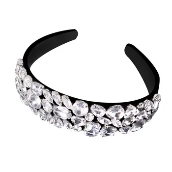Yndefuld Barok Hår Smykker Polstret Crystal Crown Pandebånd Hvid Rhinestones Tiara Hairbands til Pige Kvinder Party Bryllup 3