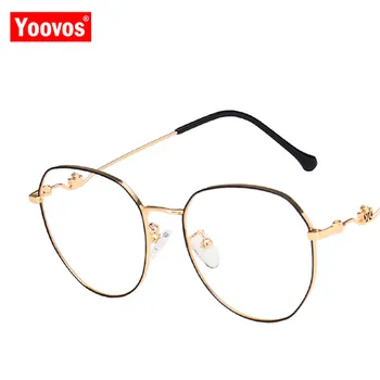 Yoovos 2021 Briller Ramme Kvinder Metal Frame Briller Kvinder Brillerne Optik Klar Linse Retro Runde Anti-Blå Lys Kvinder Okulary 0