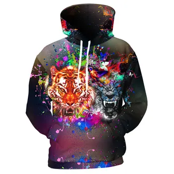 YOUTHUP 2020 Mænd 3d-Hættetrøjer Maleri Tiger 3d-Print Hætteklædte Sweatshirts Cool Fashion Hættetrøjer Mænd 3d-Pullover Plus Size Træningsdragter