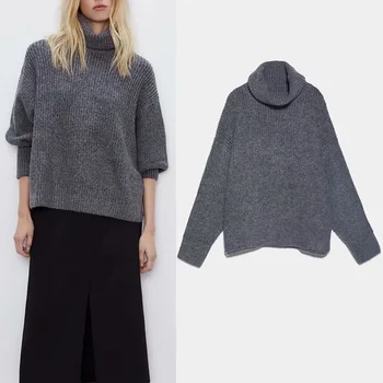 Za Turtleneck Sweater Kvinder 2020 Mode Blød Løs Vintage Trøje Strikket Langærmet Kvindelige Pullovere Kvinder Vinter Chic Toppe 4