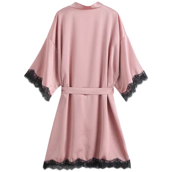 ZAFUL Blonder Panel-Silky Belted Pyjamas Robe For Kvinder Krave Indsætte Blød Satin Nattøj Kvindelige Søde Stil 3