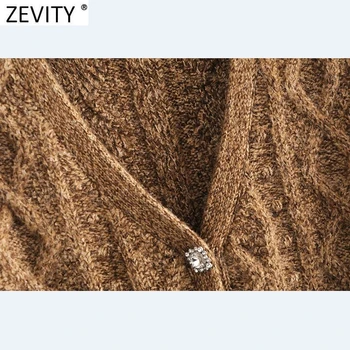 Zevity Nye 2021 Kvinder Vintage V Hals Diamant Knapper Kort At Strikke En Sweater Kvindelige Smart Langærmet Hæklet Cardigans, Toppe S623 2
