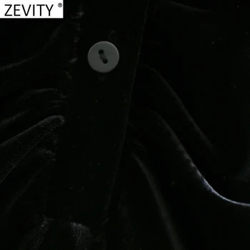 Zevity Nye Kvinder Mode Læg Breasted Black Velvet Bodyer Kontor Dame langærmet Afslappet Slank Siamesiske Smarte Rompers LS7317 2