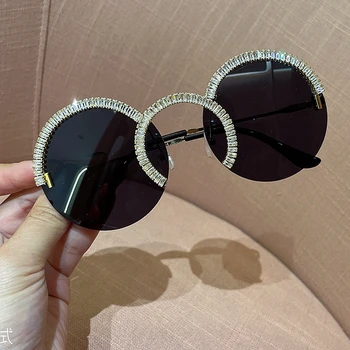 Zircon overdimensionerede solbriller 2020 luksus Runde solbriller kvinder Klar linse Briller Nuancer Til Kvinder oculos feminino 1
