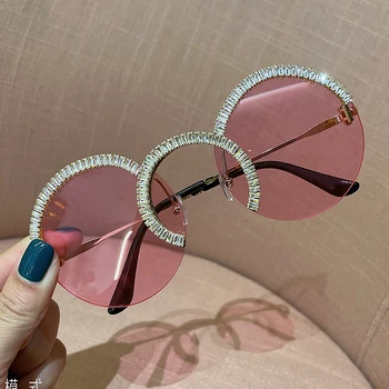 Zircon overdimensionerede solbriller 2020 luksus Runde solbriller kvinder Klar linse Briller Nuancer Til Kvinder oculos feminino 2