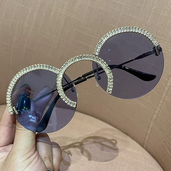 Zircon overdimensionerede solbriller 2020 luksus Runde solbriller kvinder Klar linse Briller Nuancer Til Kvinder oculos feminino 4
