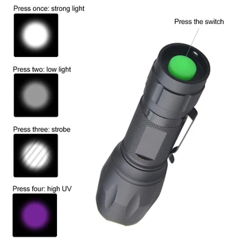 Zoomable 4 Tilstande 365nm UV+Hvid LED Pære Lommelygte 2 i 1 Scorpions Fakkel Inspicere Lys For at Afsløre Fund Hund Plet 0