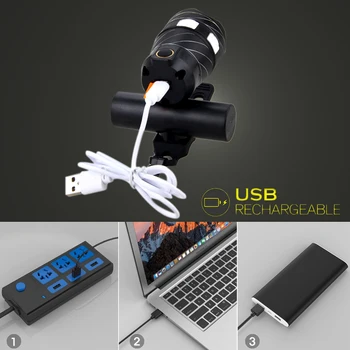 Zoomable LED Cykel Lys 15000LM XML T6 LED-Lampe USB-Genopladelig Lommelygte 3 Modes Cykling Cykel Forlygte+USB-Baglygte 4